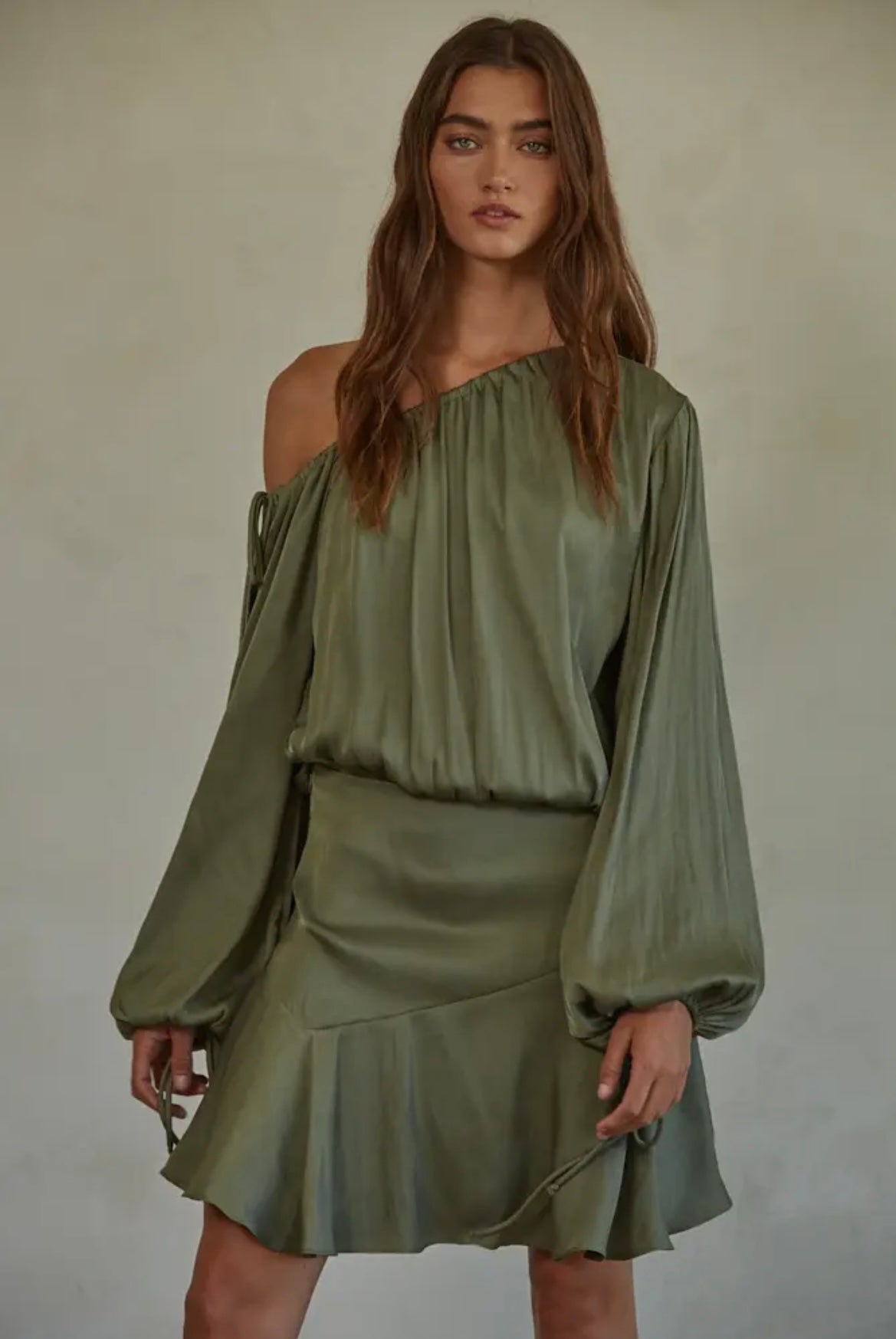 Olive Satin Dress