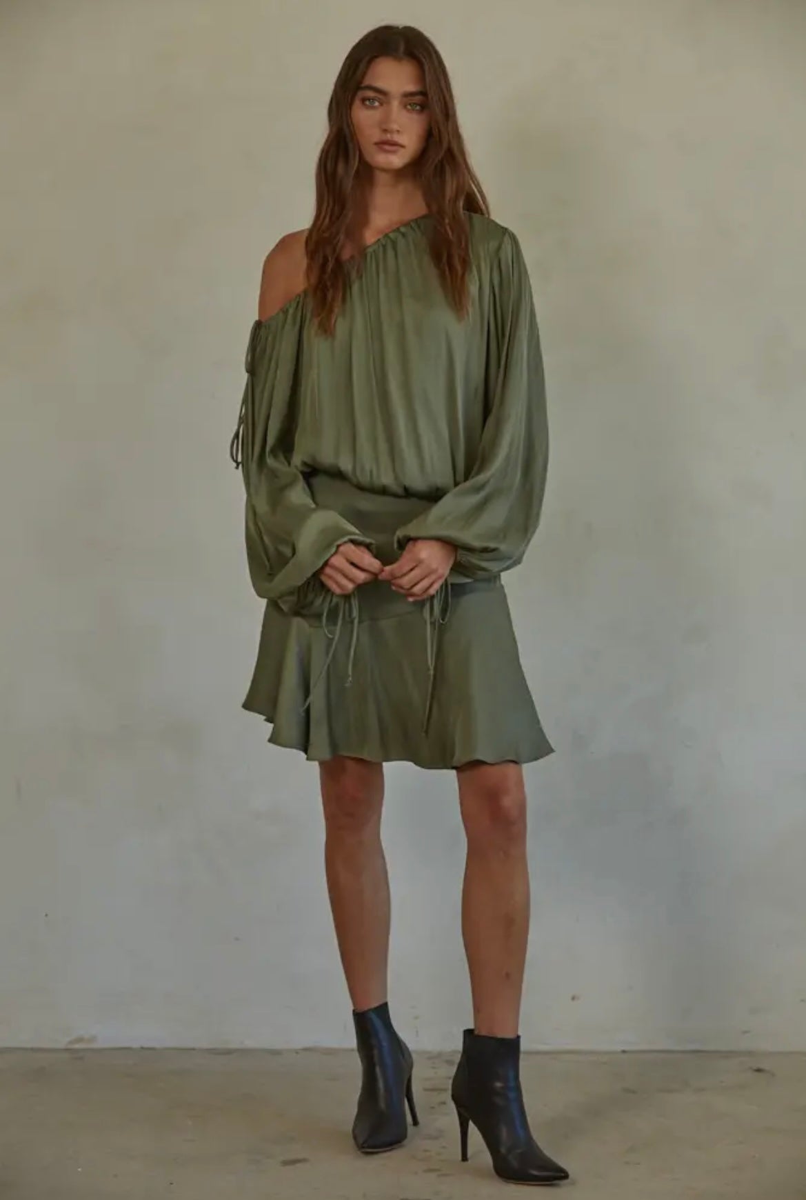 Olive Satin Dress